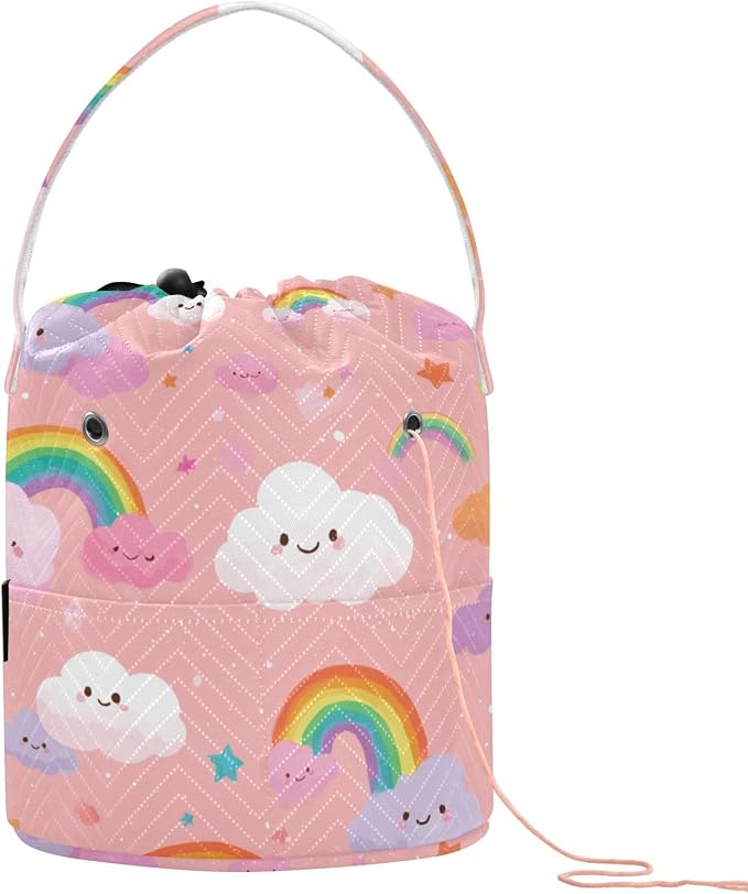 Multicolored Stars Rainbows Yarn Bag Small Crochet Bag Drawstring Yarn Storage by Tatenale