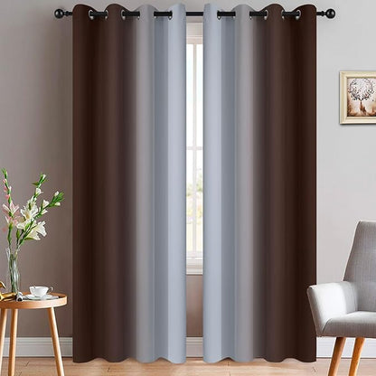 Yakamok Ombre Curtains Brown and Greyish White by Yakamok