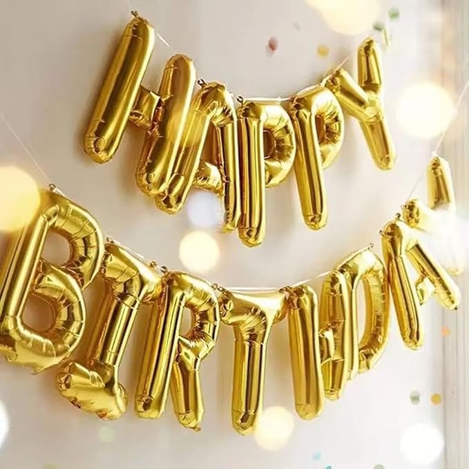 Gold Happy Birthday Banner Balloon Aluminum Foil 16 Inch Letter, 10 Inch Five - Image 4