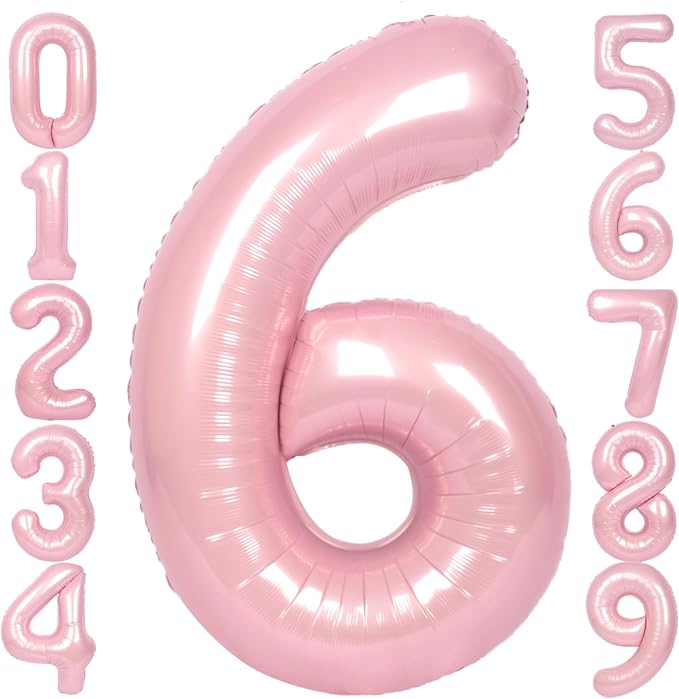 SUWEN 40 Inch Pink Large 6 Number Balloons Big Foil Helium Number Balloons 0-9 by SUWEN