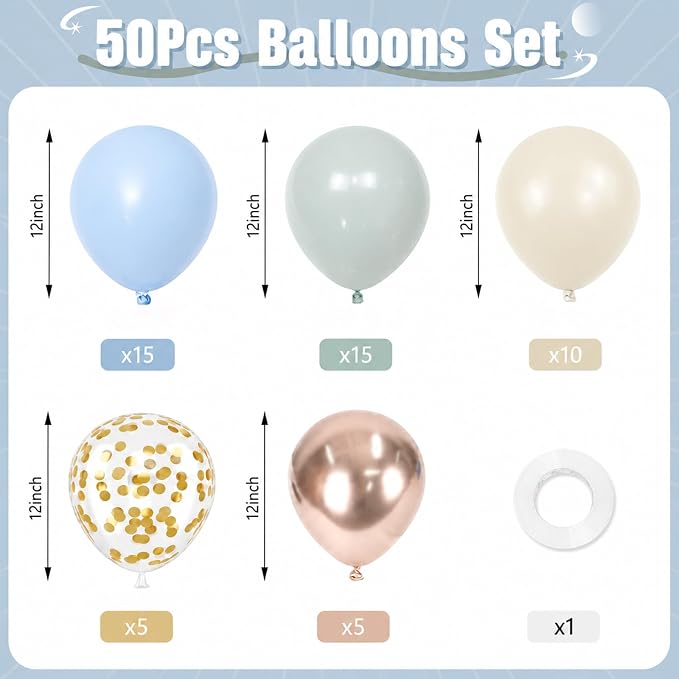 Dusty Blue and Gold Balloons - Image 2