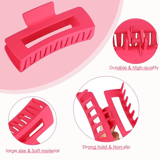Dopamine 4.1 Inch Large Rectangle Big Hair Claw Clips - 8 Pcs, Non-Slip Acrylic Banana Jaw Clips for Thick Hair - Women & Girls