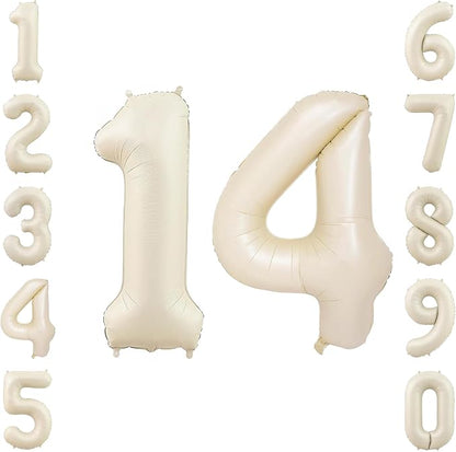 Cream Number 14 Balloon 40 Inch, Foil Numerals by Unknown