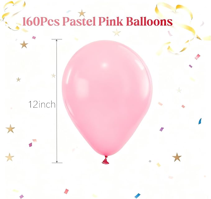 160Pcs Pastel Pink 12 Inch Pink Latex Party Balloons - Image 2