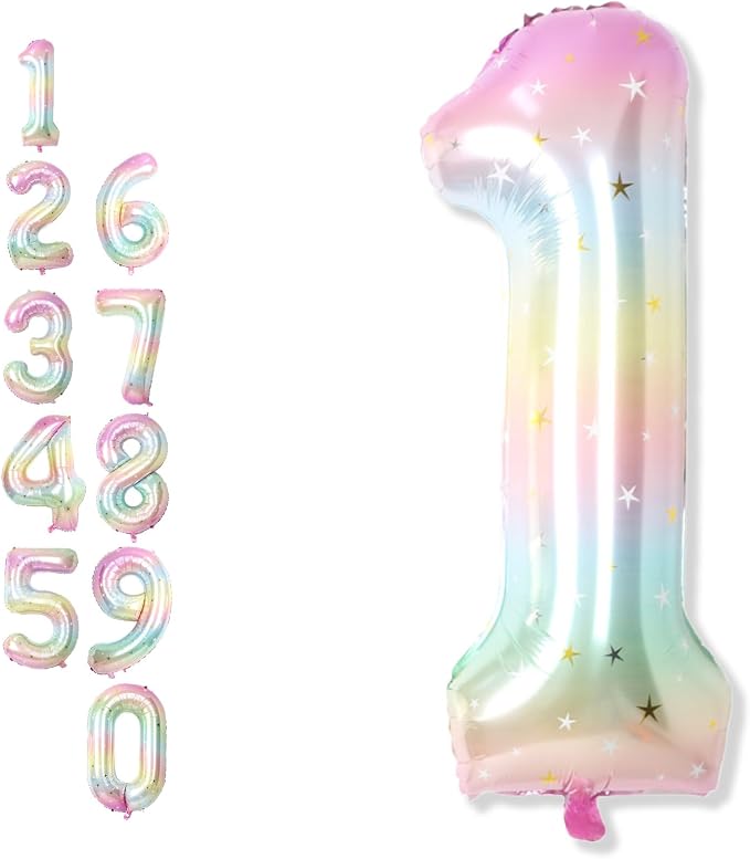 Giant Rainbow Colored Number 1 Balloons, One Balloons by Froova