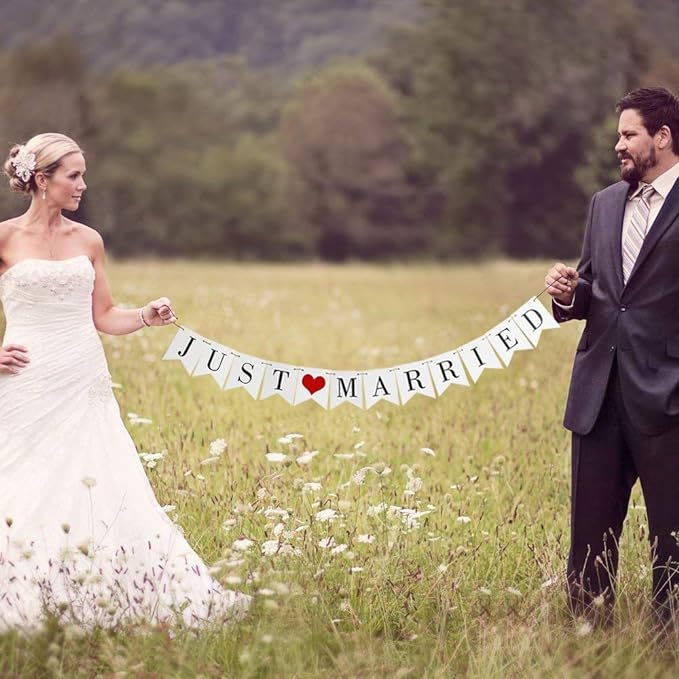 Vintage Just Married Banner Wedding Bunting Photo Booth Props Signs Garland by Unknown