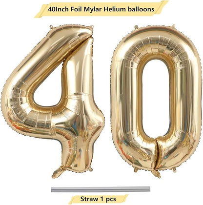 Light Gold 40 Number Balloons 40 Inch White Gold Giant 40 Foil Mylar Helium | - Image 3