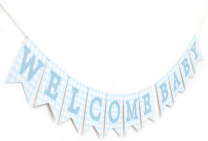 Blue Gingham Welcome Baby Shower Banner by Unknown