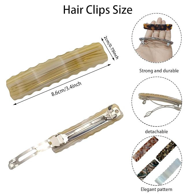Hair Clips for Women,3.5 Inch Acetate Medium Hair Claw Clips for Women Thin Thick Curly Hair,Strong Hold No Slip Grip,French Classic Multicolor Barrettes Hair （Beige Yellow Oblong）