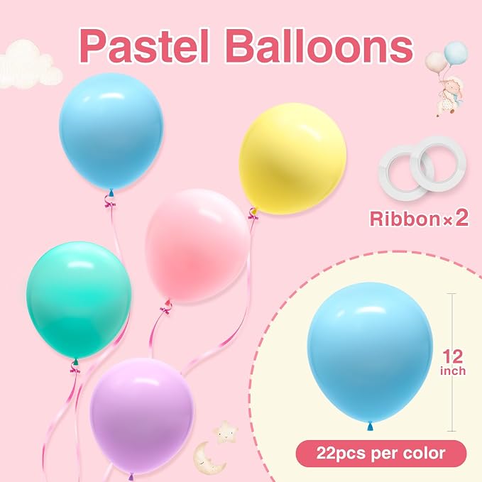 Pastel Balloons 110pcs 12 Inch Pastel Rainbow Balloons - Image 2