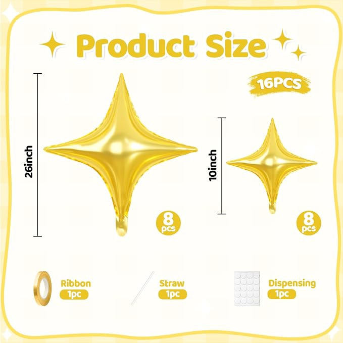 Gold Star Balloons, 26 Inch and 10 Inch Gold Stars Shaped Balloon - Image 2