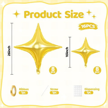 Gold Star Balloons, 26 Inch and 10 Inch Gold Stars Shaped Balloon - Image 2