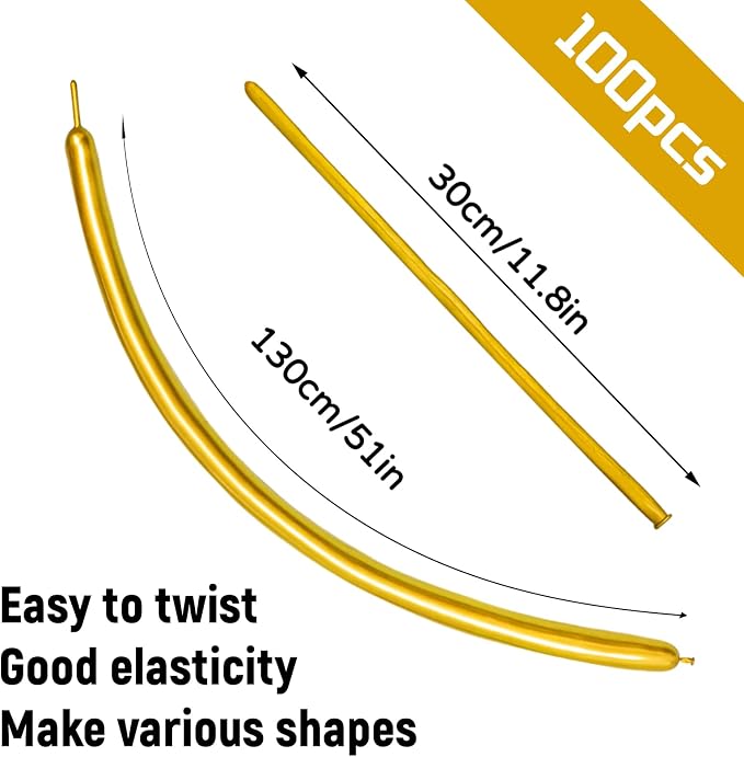 100Pcs 260 Balloons Metallic Gold Long Balloons - Image 2