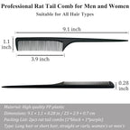 Rat Tail Comb, 2Pcs Teasing Combs with Parting Tip Styling Sectioning Braiding Fine Tooth Comb, Anti Static Hair Detangling Rattail Parting Combs for Women and Men, Fit All Hair Types (Purple, Black)