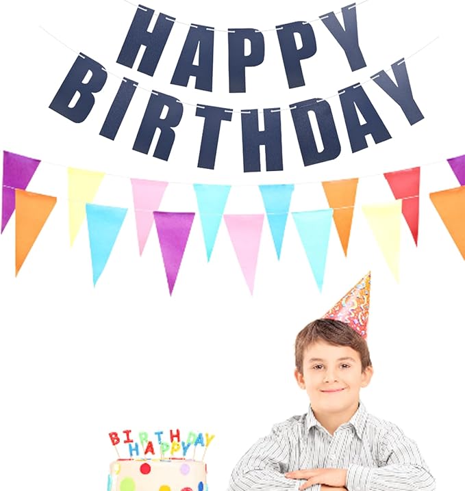 MEETINGU Happy Birthday Banner, Dark Blue Happy Birthday Bunting Banner - Image 6