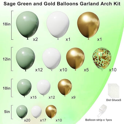 Sage Green and Gold Balloons Arch Ki, 18 12 10 5 inch, - Image 2