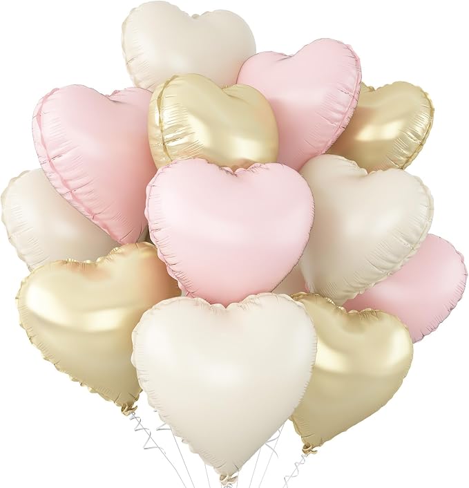 Pink White Gold Heart Balloons by Adorely