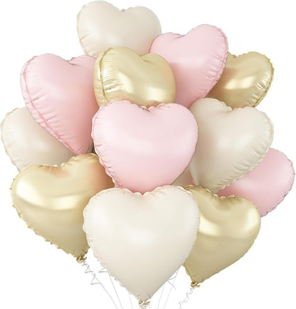Pink White Gold Heart Balloons by Adorely