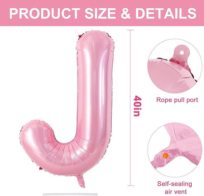 TONIFUL 40 Inch Large Pink Letter J Balloons Giant Foil Mylar Alphabet Balloon - Image 2