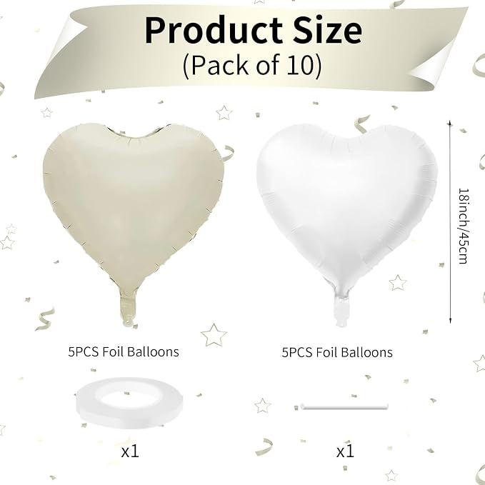 Biapian Cream Heart Balloons, 18 Inch Sand White Heart Shape Balloons Foil - Image 2