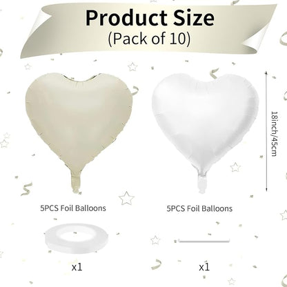 Biapian Cream Heart Balloons, 18 Inch Sand White Heart Shape Balloons Foil - Image 2