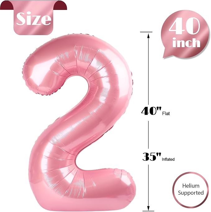 Pastel Pink Number 2 Balloon 40 Inch, 2nd Birthday Decorations Men Women | Foil - Image 5