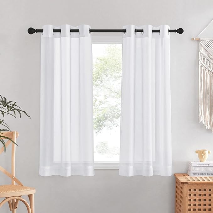 NICETOWN White Sheer 48 inch Curtains, Grommet Short Curtains Airy Voile by NICETOWN