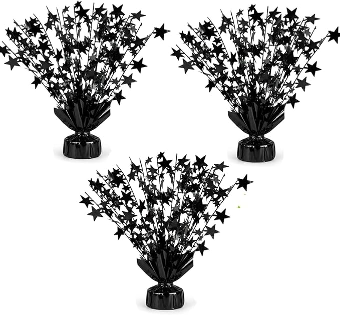 PMU 3 Pack Bursting Star Metallic Foil Spray Centerpiece- Metallic Black by PMU