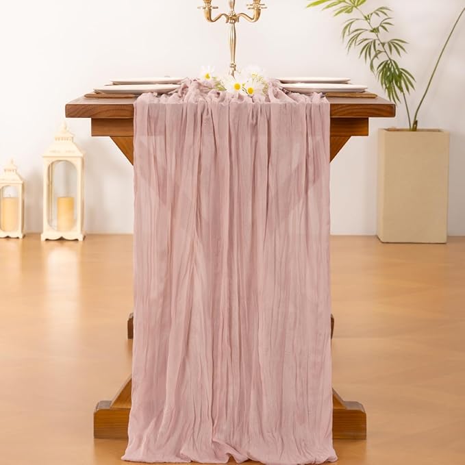 Cheesecloth Table Runner Summer Boho Wedding Birthday Party Home Decor | Pink - Image 4