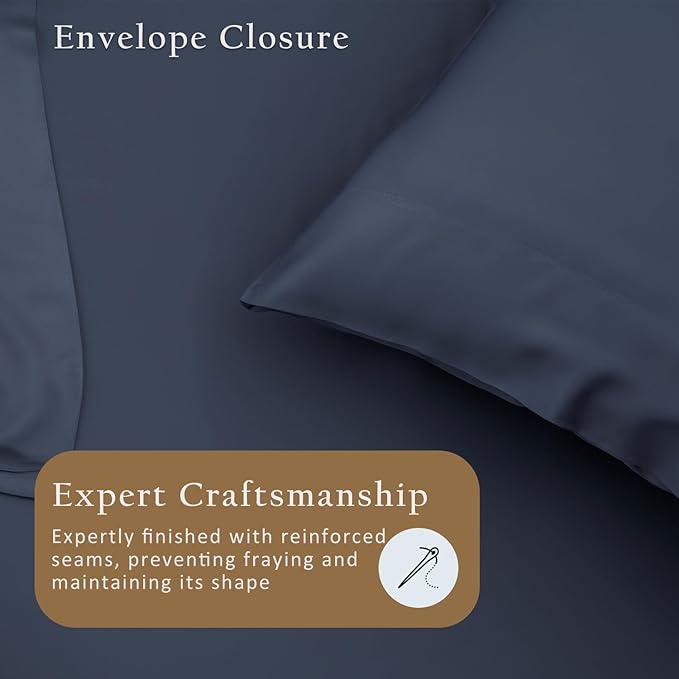 TOSMO Luxury Pillow Case Set of 2 - Cooling Viscose Derived from Bamboo, Oeko-TEX, Breathabl Silky Soft Pillow Cases with Envelope Closure (King / 20x36, Blue Grey)