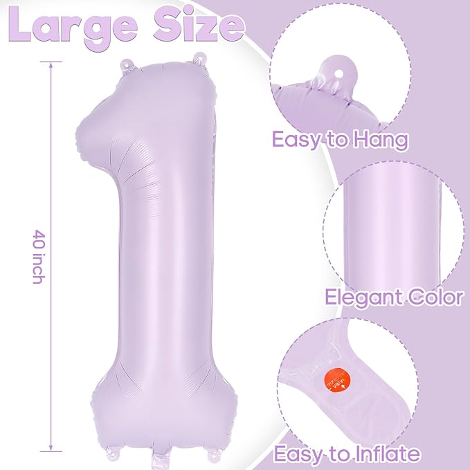 Light Purple Number 1 Balloon, 40 Inch Big Large Foil Helium Number Balloons - Image 3