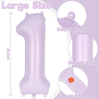 Light Purple Number 1 Balloon, 40 Inch Big Large Foil Helium Number Balloons - Image 3
