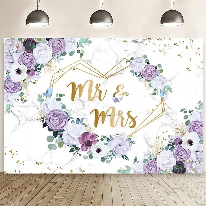 AIBIIN 7x5ft Mr and Mrs Violet Wedding Backdrop by AIBIIN