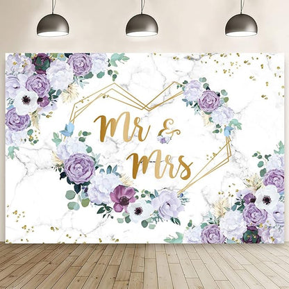 AIBIIN 7x5ft Mr and Mrs Violet Wedding Backdrop by AIBIIN