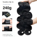 2 Pack 240g 16Pcs Body Wave Seamless Clip in Hair Extensions Real Human Hair Full Head 15A Remy Human Hair Clip ins with PU Skin Weft 16inch Natural Black