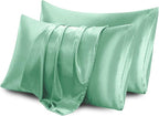 Aormenzy Satin Pillow Cases for Women Queen Size Set of 2, Mint Green Satin Pillowcase for Hair with Envelope Closure Silky Pillow Covers Wrinkle, Fade Resistant (20x30 Inches)