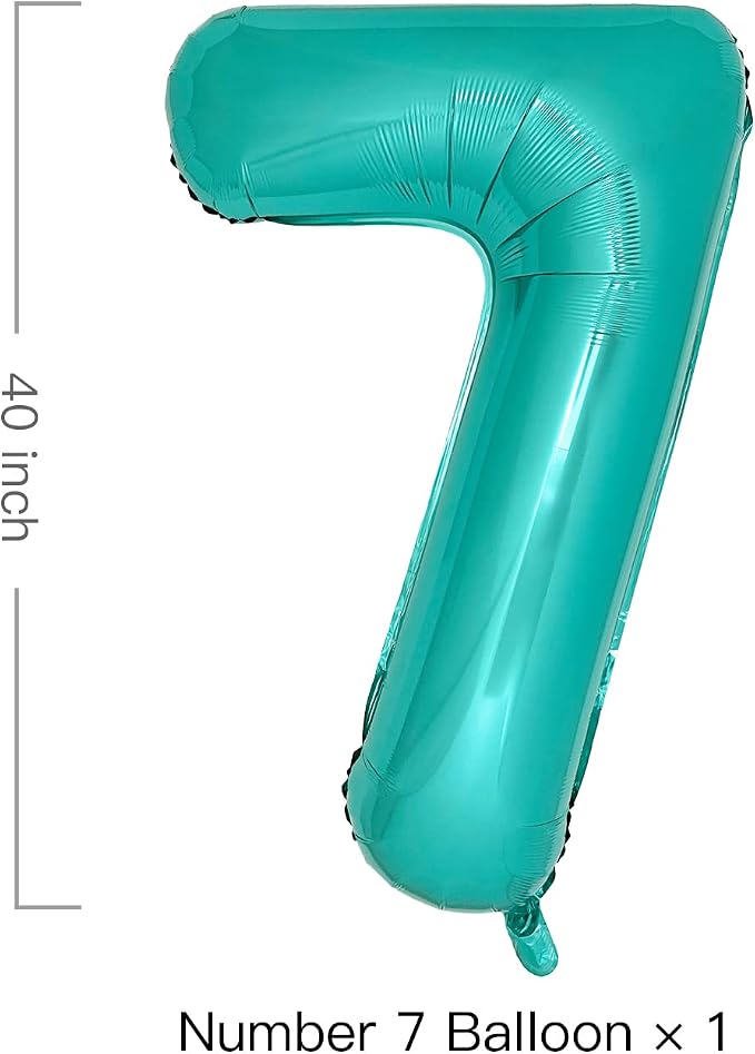 Teal Number 7 Balloons 40 Inch Large Turquoise Blue Foil Balloons - Image 2