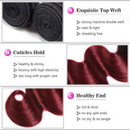 Burgundy Bundles Human Hair Ombre Red Body Wave Bundles 18 20 22 Inch Niegmeag Virgin Remy Hair Extensions Double Weft 1B99J Body Wave Bundle 150g