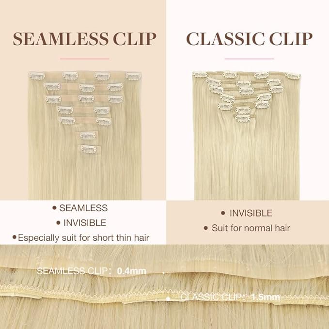 GOO GOO Clip in Hair Extensions Real Human Hair, Remy Human Hair Extensions Clip ins for Women, Natural Human Hair, 18inch 110g 7Pcs, 60A Platinum Blonde