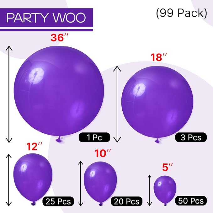 PartyWoo Dark Purple Balloons 99pcs Royal Purple Color 36 18 12 10 5 Inch | 36 - Image 3