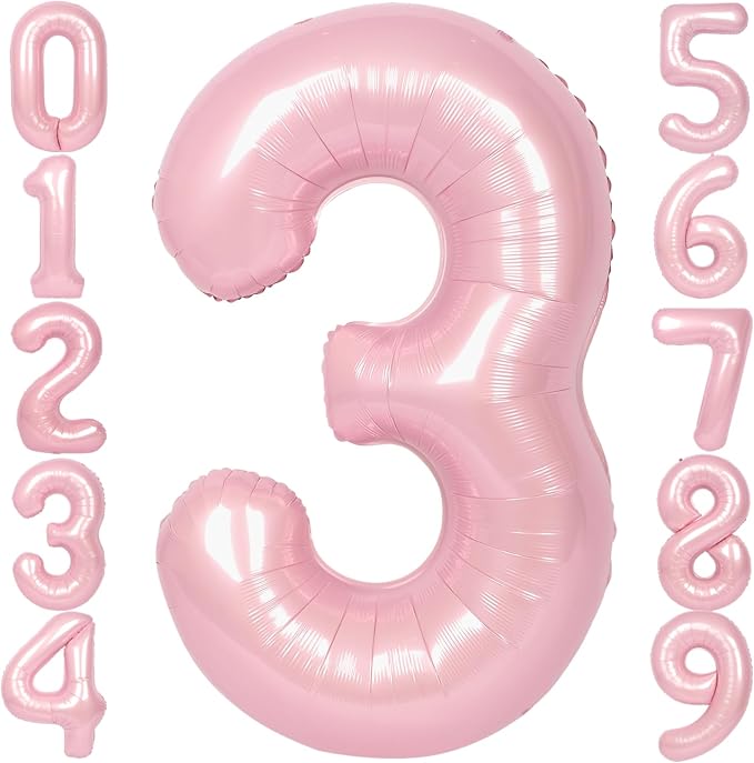 SUWEN 40 Inch Pink Large 3 Number Balloons Big Foil Helium Number Balloons 0-9 by SUWEN
