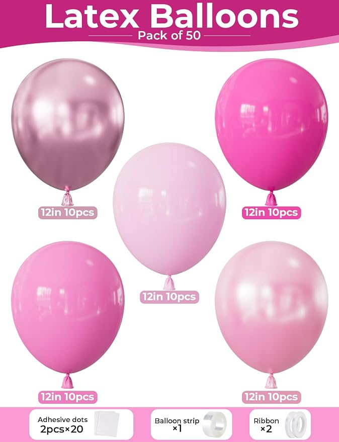 Pink Balloons Set, Metallic Chrome Pearl and Macaron Pink Balloons - Image 4