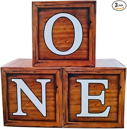 One Boxes for 1st Birthday Wood Grain, One Balloon Box, Baby Girl 1 Year Old by HUAXI