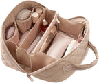 Amposei Makeup Bag Travel Toiletry Bag,Travel Makeup Bag for Women, Puffer Waterproof Cosmetic Organizer, Large Capacity Pouch Open Flat Small Toiletry Bag with Brush Compartment & Handle (Khaki)