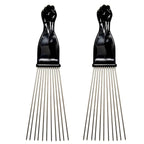 (2 Pack) 9" Black Fist Metal Afro Pick Lift Hair Comb Detangle Wig Braid Hair Man Styling Comb