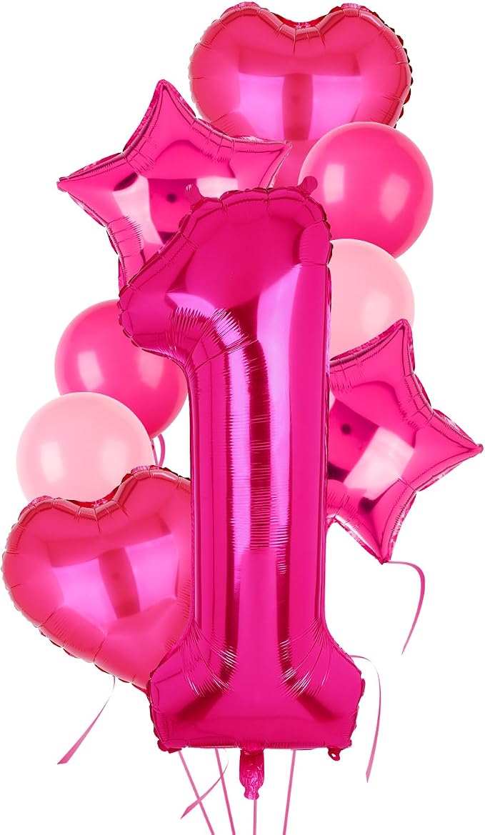 40 Inch Number Balloons Hot Pink 1 Cowgirl Pink 1st Birthday Decor 9 Pcs | by GGDE
