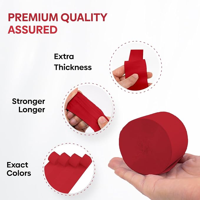 4 Red Streamers, 328ft Pack of Crepe Paper Party Decorations | Each roll is 82 - Image 4