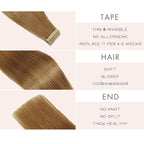 Tape in Hair Extensions Real Human Hair 24 Inch Honey Blonde Double Sided Tape for Skin Weft Hair Extension Invisible Tape in Hair Extensions Straight Remy Human Hair for Women 20pcs (27#,24 Inch)