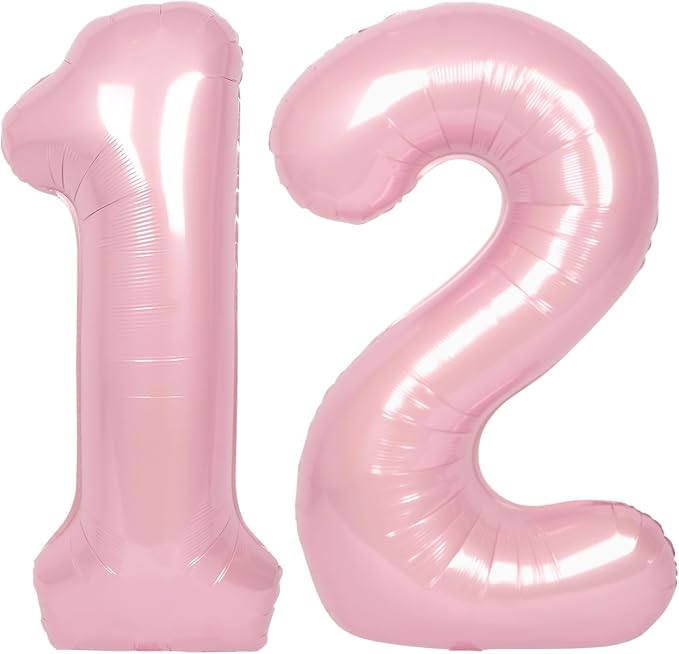 SUWEN 40 Inch Pink Large 12 Number Balloons Big Foil Helium Number Balloons 0-9 by SUWEN