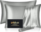 Silk Pillowcase 2 Pack, Natural Mulberry Silk Pillow Cases, Anti Acne Silk Pillowcase for Hair and Skin, King Size Silk Satin Pillowcase Set of 2 with Zipper, Gifts for Sleeping Women, Silver Grey